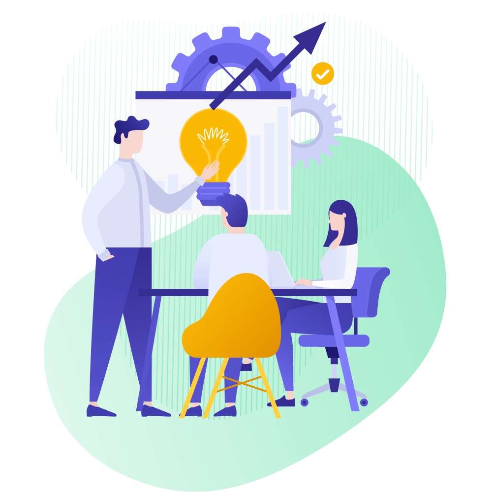 comicartiges Bild mit Erwachsenen in einem Meeting