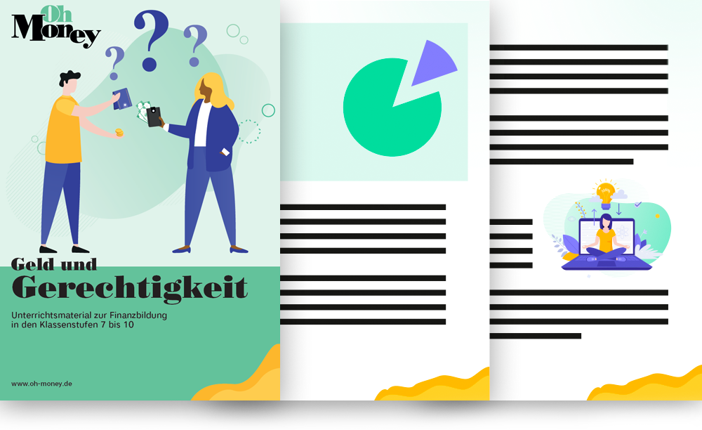 Cover-Grafik mit zwei Personen, Geldmotiven und Geldbörsen.